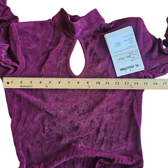 Vgt PG Collections burgundy long sleeve front and back Keyhole column dress fits - Picture 4 of 6